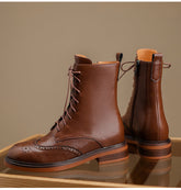 Bottes d'hiver classiques à talons bas en cuir véritable